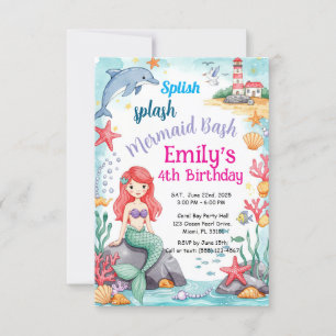 Invitación de cumpleaños de sirena estilo acuarela