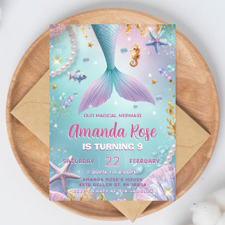 Invitación de cumpleaños de sirena Fiesta bajo el