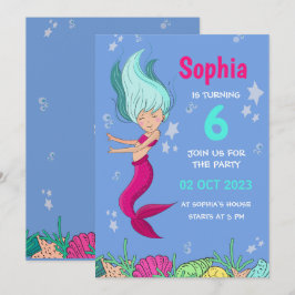 Invitación de cumpleaños de sirena, fiesta de cump