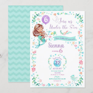 Invitación de cumpleaños de sirena Fiesta de siren