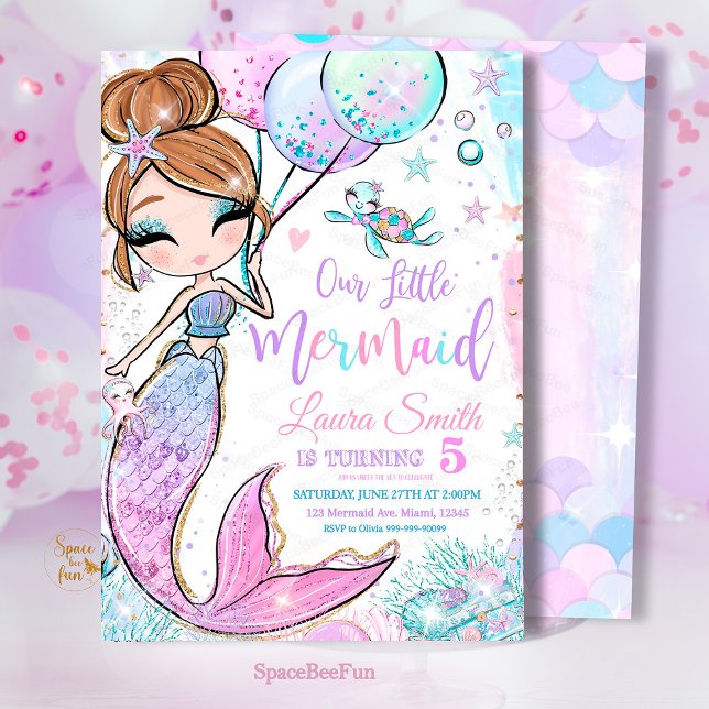Invitación de cumpleaños de Sirena Invitación a Fi (mermaid invitatiob,birthday party invitation,mermaid sea,mermaid party invite,under the sea,pool mag)