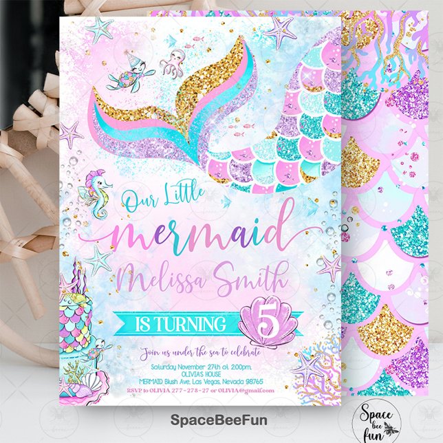 Invitación de cumpleaños de Sirena Invitación a Fi (Mermaid Birthday Invitation Mermaid Party invite
Mermaid Birthday Invitation Mermaid Party invite, P)