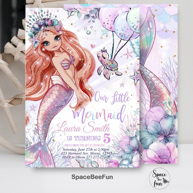 Invitación de cumpleaños de Sirena Invitación a Fi (Mermaid Birthday,mermaid Invitation,Party Mermaid invite,Girl Pink mermaidtemplate,)