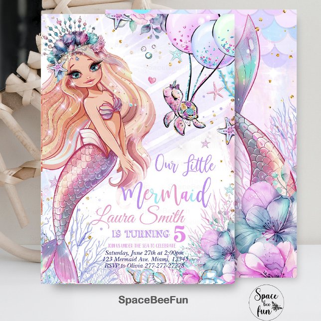 Invitación de cumpleaños de Sirena Invitación a Fi (Mermaid Birthday,mermaid Invitation,Party Mermaid invite,Girl Pink mermaid,Magical Unicorn,template,)