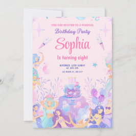 Invitación de cumpleaños de sirena juguetona rosad