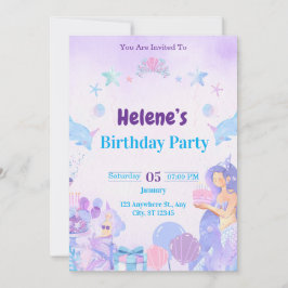 Invitación de cumpleaños de sirena linda niña