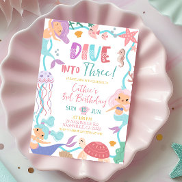 Invitación de cumpleaños de sirena linda zambullid