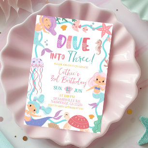 Invitación de cumpleaños de sirena linda zambullid