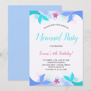 Invitación de cumpleaños de sirena mágica acuarela