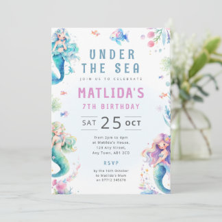 Invitación de cumpleaños de sirena mágica bajo el 