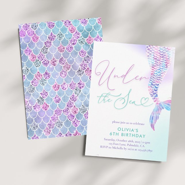 Invitación de cumpleaños de sirena moderna bajo el (Subido por el creador)