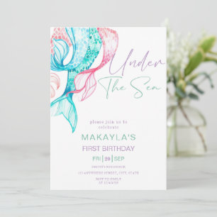 Invitación de cumpleaños de sirena moderna bajo el