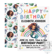Invitación de cumpleaños de Sirena Negra en Blanco