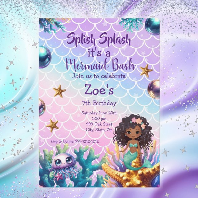 Invitación de cumpleaños de sirena negra para niño (Subido por el creador)