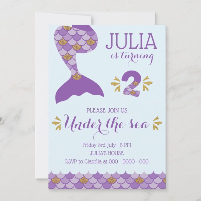 Invitación de cumpleaños de sirena número 2 (Anverso)