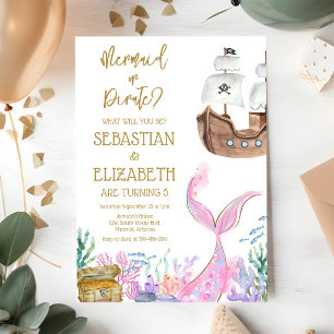 Invitación de cumpleaños de sirena o pirata