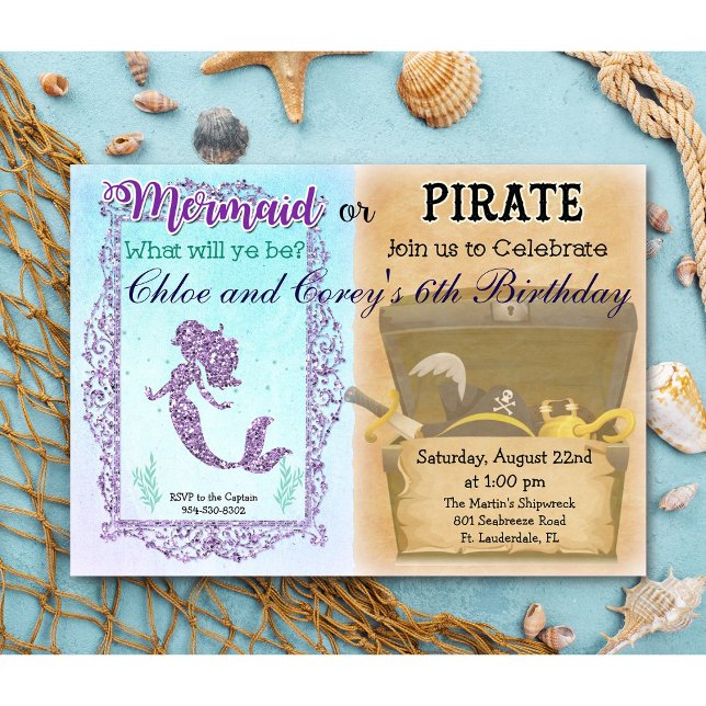 INVITACIÓN DE CUMPLEAÑOS DE SIRENA O PIRATA PARA C (Subido por el creador)
