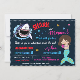 Invitación de cumpleaños de sirena o tiburón Bajo