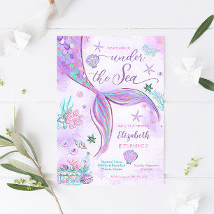 Invitación de cumpleaños de sirena para 2do cumple