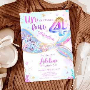 Invitación de cumpleaños de sirena para 4 años en 