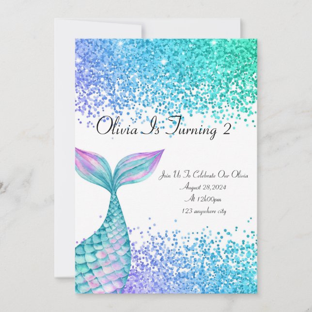 Invitación de cumpleaños de sirena para chicas (Anverso)