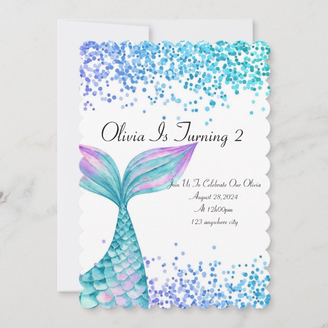 Invitación de cumpleaños de sirena para chicas (Anverso)