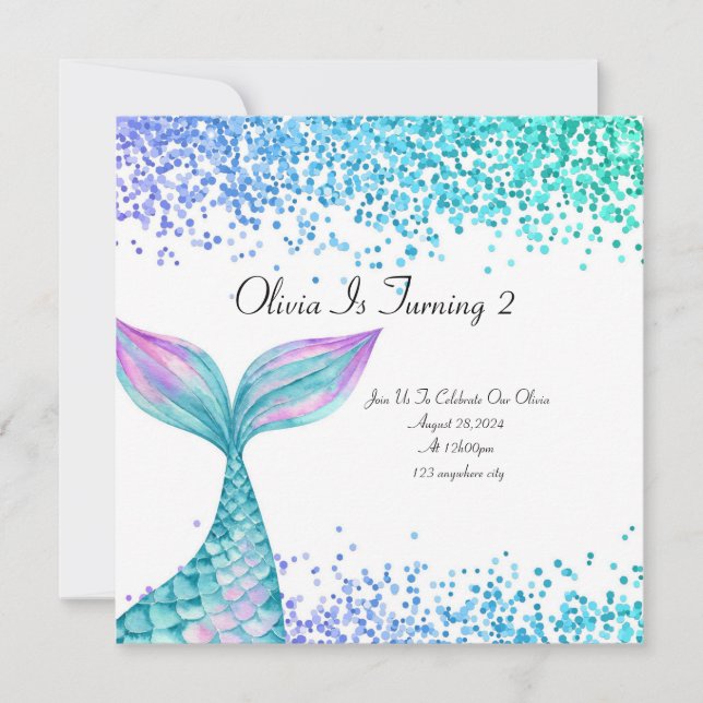 Invitación de cumpleaños de sirena para chicas (Anverso)