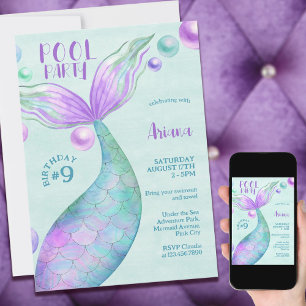 Invitación de cumpleaños de sirena para fiesta en