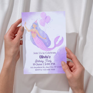 invitación de cumpleaños de sirena para niñas