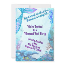Invitación de cumpleaños de sirena para niño de do
