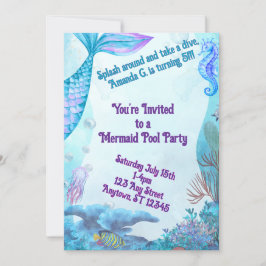 Invitación de cumpleaños de sirena para niño de do
