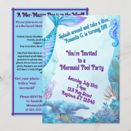 Invitación de cumpleaños de sirena para niño de do