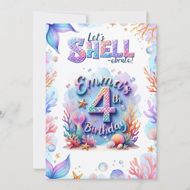 Invitación de cumpleaños de sirena personalizada N (Anverso)