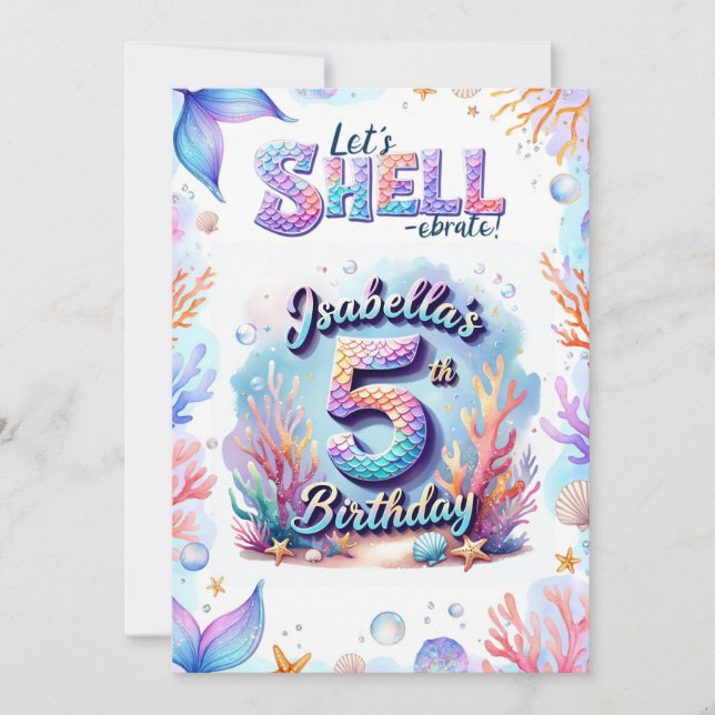 Invitación de cumpleaños de sirena personalizada N (Anverso)