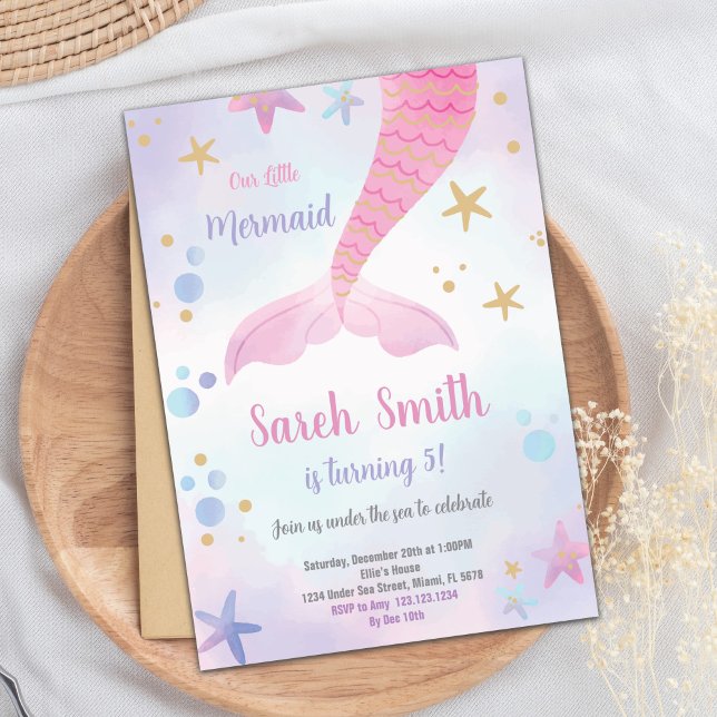Invitación de cumpleaños de sirena rosa (Pink Mermaid Birthday Invitation)