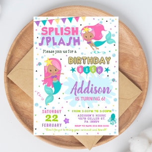 Invitación de cumpleaños de sirena Salpica y chapo