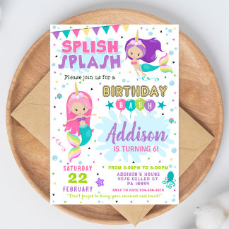 Invitación de cumpleaños de sirena Salpicadura Inv