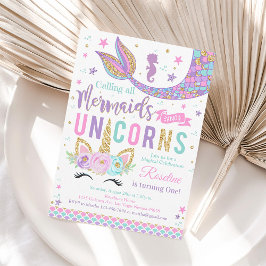 Invitación de Cumpleaños de Sirena Unicornio Mágic
