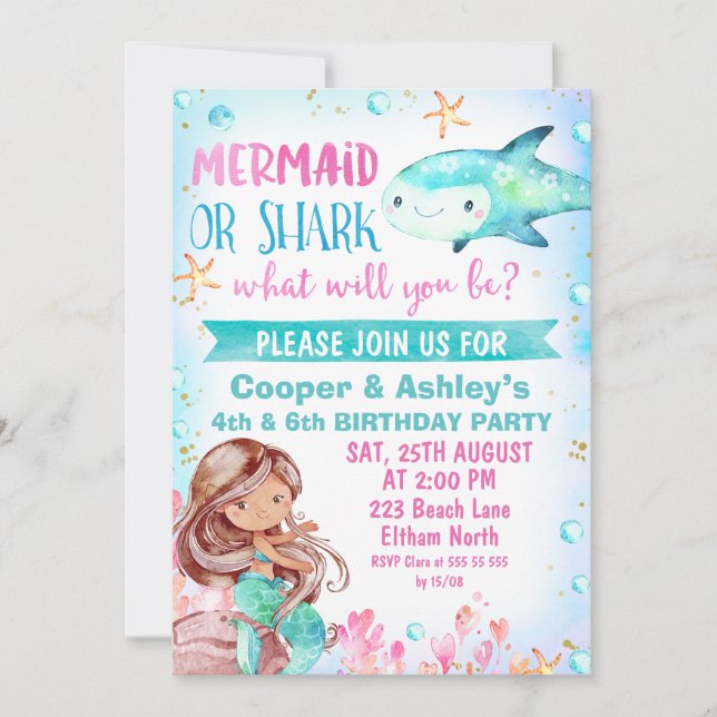 Invitación de cumpleaños de sirena Verde azulada r (Anverso)