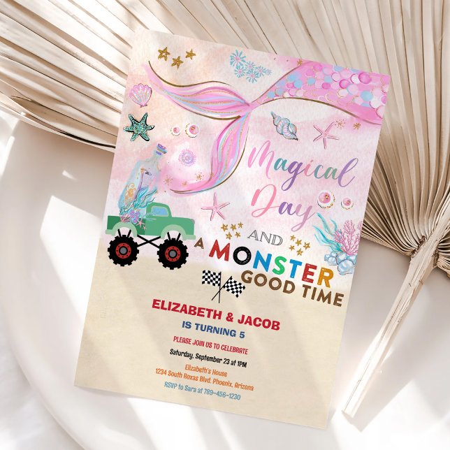 Invitación de cumpleaños de Sirena y Camión Monstr (Subido por el creador)