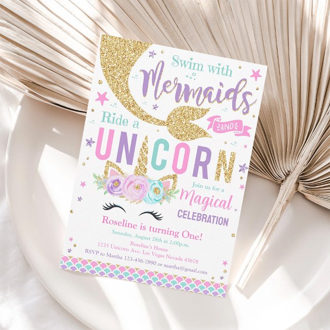 Invitación de cumpleaños de Sirena y Unicornio (Subido por el creador)