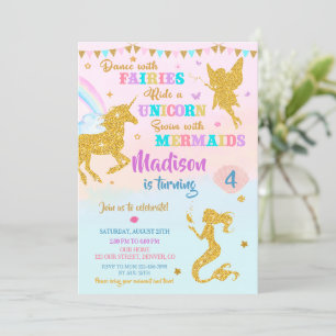 Invitación de cumpleaños de sirena y unicornio