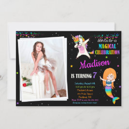 Invitación de cumpleaños de Sirena y Unicornio Dab