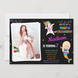 Invitación de cumpleaños de Sirena y Unicornio Dab