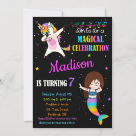 Invitación de cumpleaños de Sirena y Unicornio Dab