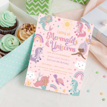 Invitación de cumpleaños de Sirena y Unicornio - I