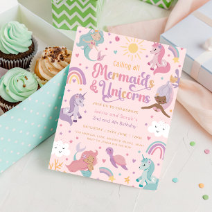 Invitación de cumpleaños de Sirena y Unicornio - I