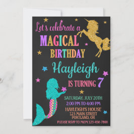 Invitación de cumpleaños de Sirena y Unicornio Mag