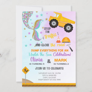 Invitación de cumpleaños de sirenas y camiones.
