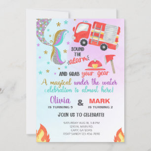 Invitación de cumpleaños de sirenas y camiones de